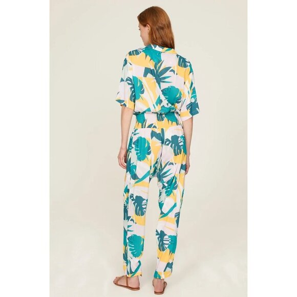 Paradised Scottie Pink Tropical Print Short Sleeve Jumpsuit Women's Size Large L - Picture 3 of 13